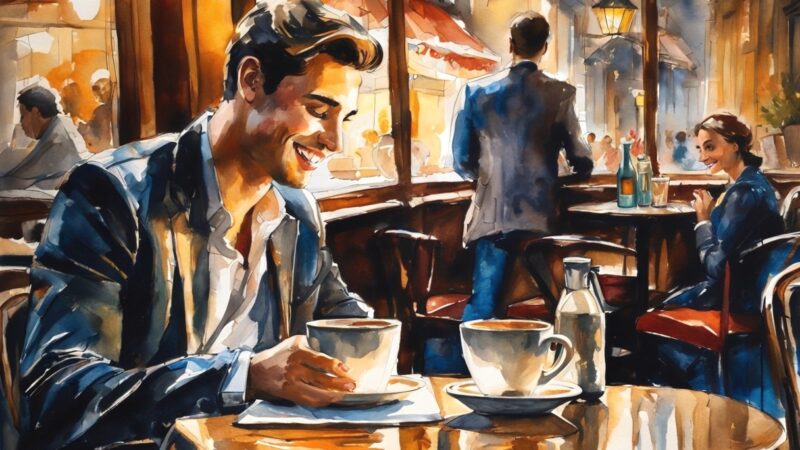 a man sitting at a table with a cup of coffee - Is he the one?